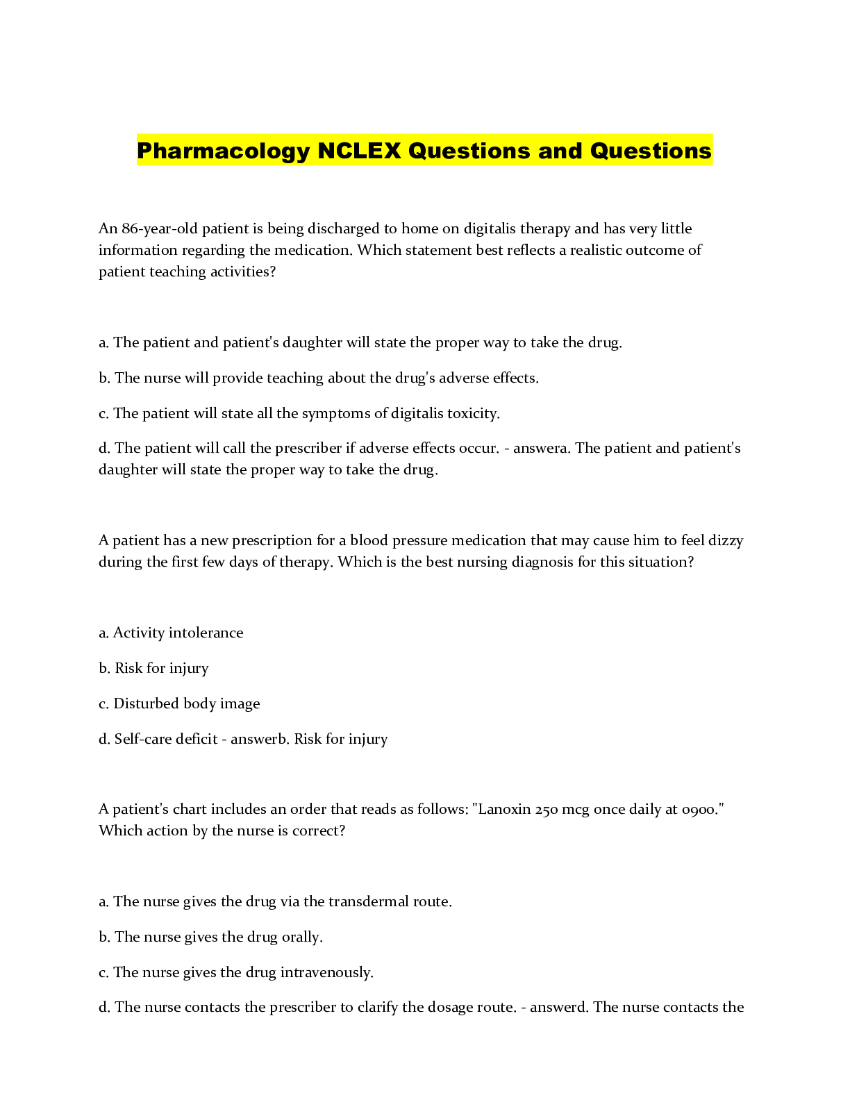 Preview image of Pharmacology NCLEX Questions and Questions document